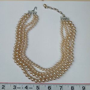4 Strand Vintage Graduated Faux Pearl 50’s Necklace Japan